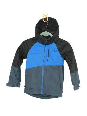 LL Bean Kids Jacket Blue Gray Hooded Lightweight Rain Windbreaker Size L 6X/7